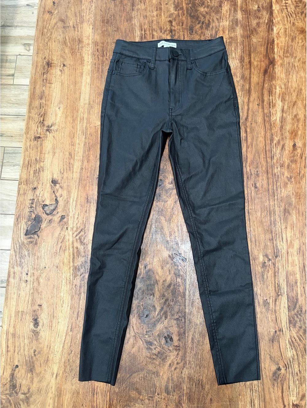 AND NOW THIS Black Wax Shiny Skinny Pants Size 27